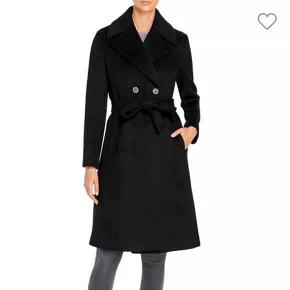 Final Offer! NWT CALVIN KLEIN B Luxe Tie Waist Wool Blend Coat, Black, size XS - Picture 1 of 7